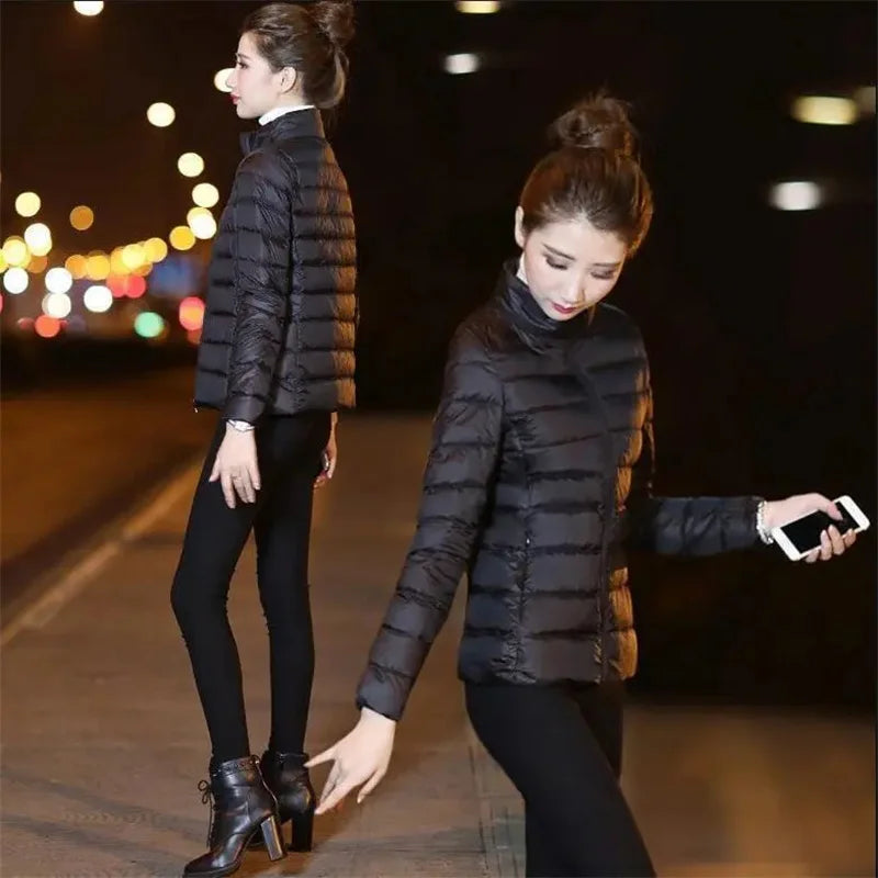Autumn Winter New Parkas Down Coat Women's Short Stand-UP Collar Hooded Warm Cotton Padded Jacket Large Size Outcoat Female Tops