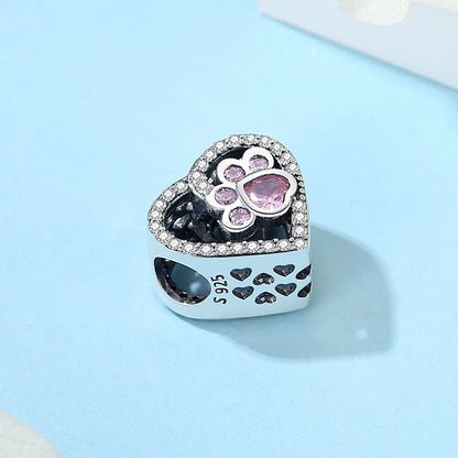 Original 925 Sterling Silver Charms Love Pets Dog Cat Paw Print Pendant Beads Fit Brand Bracelets Necklaces Women DIY Jewelry