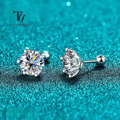TY 0.3-2CT Moissanite Earrings 925 Sterling Silver Round Cut Stud Earrings Piercing Earrings for Men and Women Fine Jewelry