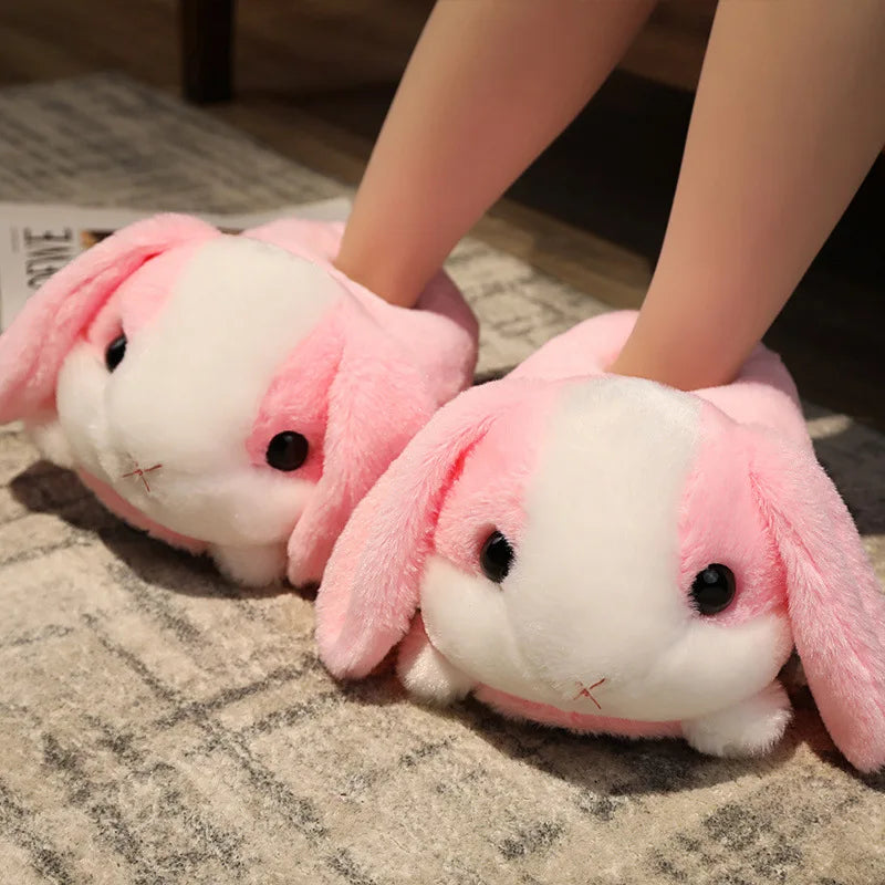 Winter Funny Slippers Women Cute Rabbit Husky Shoes Indoor Home Warm Plush Soft Sole Girl Cartoon Hamster Flurry Winter Footwear