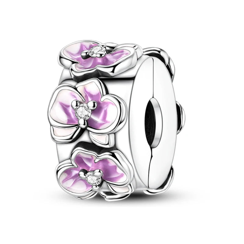 Original 925 Sterling Silver Clip Charm Inlaid Zircon Cat Butterfly Charm Silicone Spacer Beads For Women Bracelet DIY Jewelry