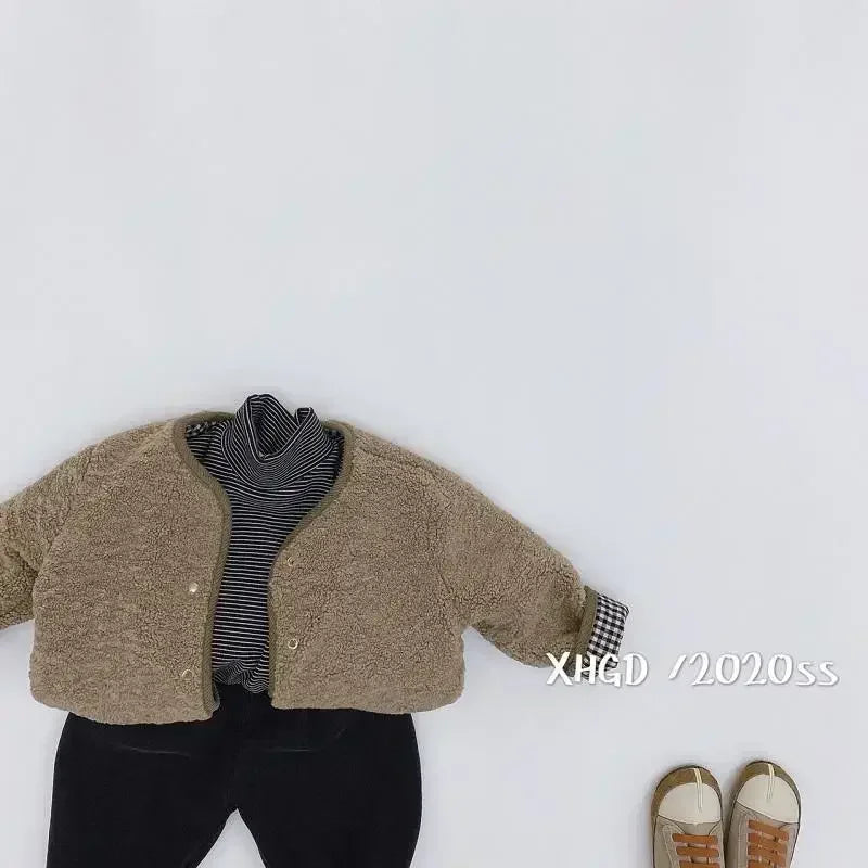 New Autumn and Winter New Warm Jacket Children Two Sides Wear Plaid Plush Jacket Kids Jackets Winter Clothes for Girls