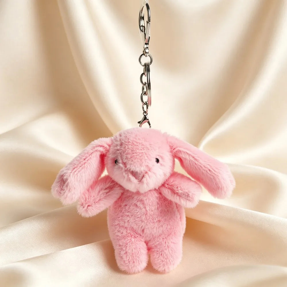 Stuffed Animals Cute Cartoon Rabbit Keychain Love Pompom Trinket Toy Women Bag Car Keychain Mobile Phone Pendant Jewelry Gift