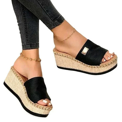 Womens High Heel Sandals Ladies Thick Bottom Casual Slippers Summer New Wedges Sandals Female Shoes Women Platform Mules Slipper
