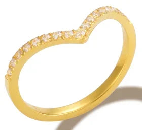 Personality Round Beads Ring Band Small Clear Crystal Zircon Waterproof Stainless Steel Gold Rings Simple Granular Fine Jewelry