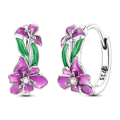 Original 925 Sterling Silver Hoop Earrings Women's Fashion Jewelry Butterfly Iris Lily of the Valley Tulip Flower Luxury Earring