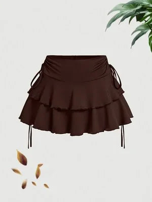 Plus Size Women's Ruffled Mini Skirt High Waist Tiered Layered Drawstring Casual Skirt