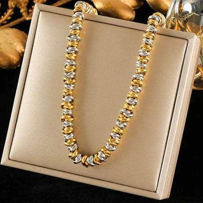 EILIECK 316L Stainless Steel Metal 2-Color Chain Necklace Bracelet Set For Women Fashion Punk Collar Waterproof Jewelry New Gift