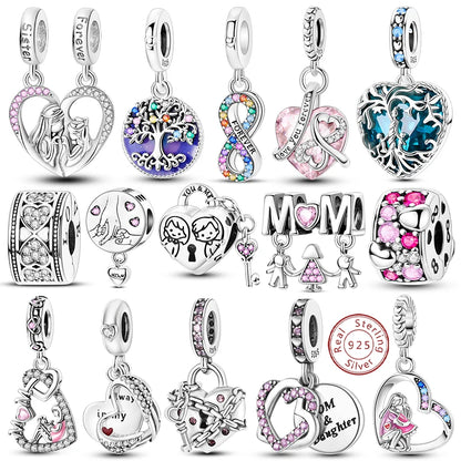 Charms Beads 925 Sterling Silver Tree of Life Peach Heart Sweet Love Charms Fit Pendants Bracelets Necklaces Women Jewelry Gift