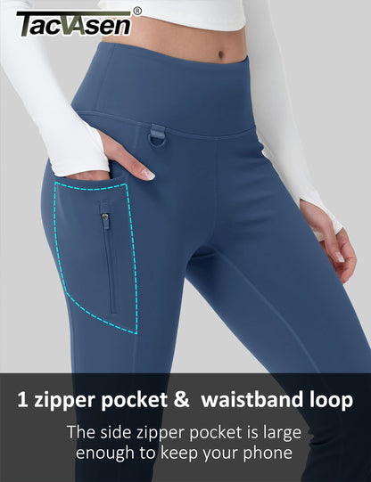 TACVASEN Fleece Lined Flare Pants Women's Waterproof Insulated Winter Pants High Waisted Bootcut Hiking Yoga Leggings Pockets