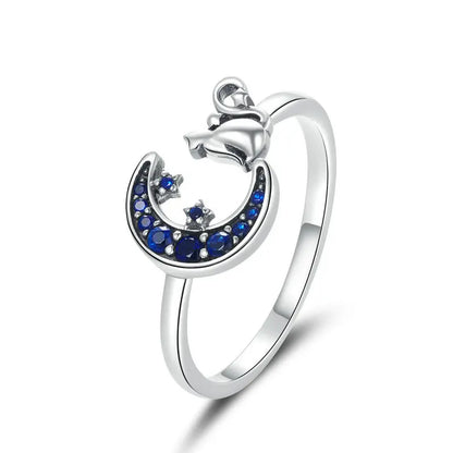WOSTU 925 Sterling Silver Pet Cat Stackable opening Ring For Women Snake Dog Adjustable rings Fine Jewelry Party Birthday Gift
