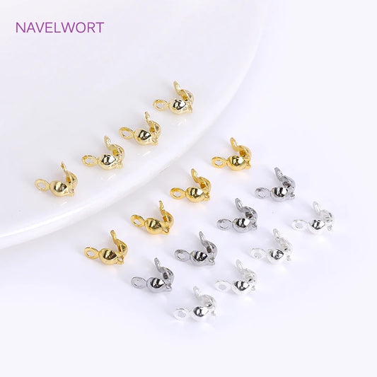 18K Gold Plated Brass 3.6mm Double-Cup Bead Tip with Two Rings,Calotte Crimp Beads For Jewelry Making Findings DIY Accessories