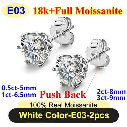 PureNew 0.5-3ct Classic Full Moissanite Earrings For Women S925 Silver Plated 18k Gold D Color VVS1 Women's Moissanite Earrings