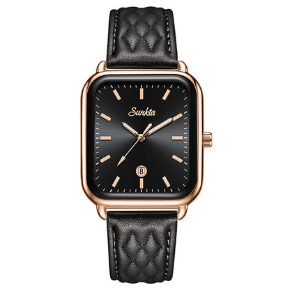 SUNKTA Luxury Watches For Woman Square Dial Waterproof Calendar High Quality Women Watch Elegant Quartz Women's Fashion Watch
