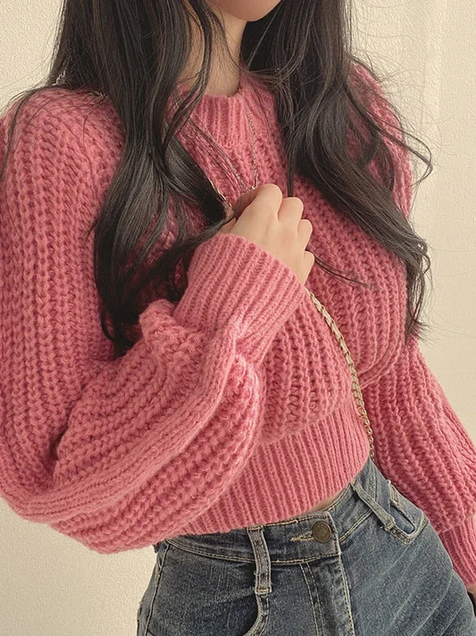 Winter Knitwear Sweater Women Loose Vintage Harajuku Lantern Long Sleeve Sweater Korean Autumn Female Soft Warm Tops Chic Solid