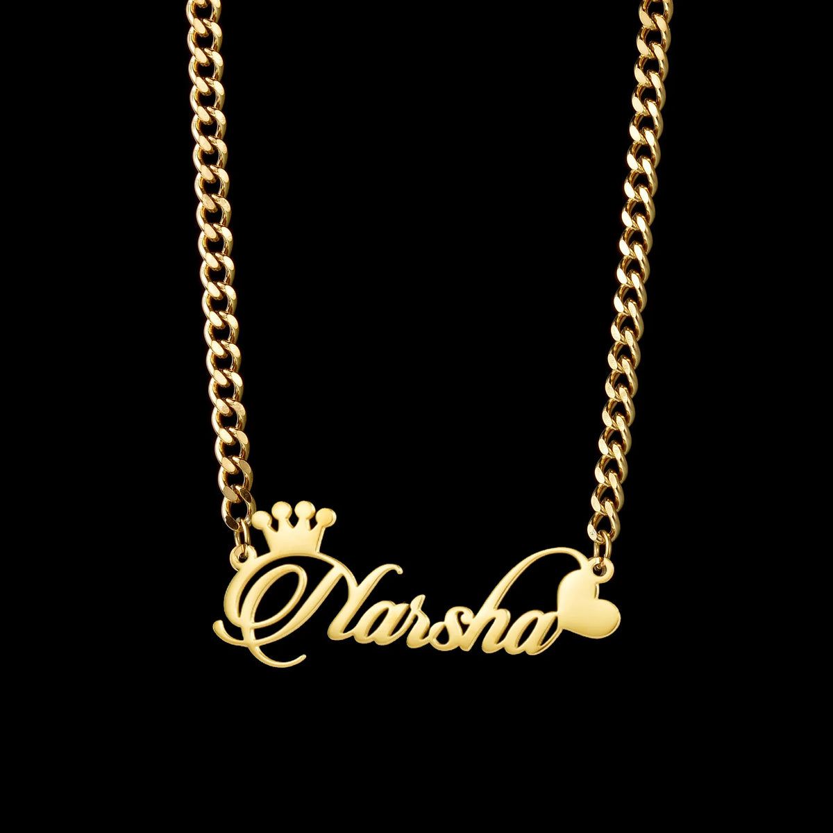 Atoztide Personalized Custom Name Necklace for Women Stainless Steel Crown Heart Nameplate Figaro Chain Birthday Jewelry Gift