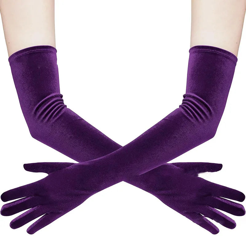 53cm Women Velvet Long Warm Evening Dress Elegant Etiquette Black Elasticity Gloves Retro Style Banquet Party Accessories