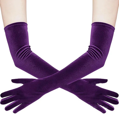 53cm Women Velvet Long Warm Evening Dress Elegant Etiquette Black Elasticity Gloves Retro Style Banquet Party Accessories