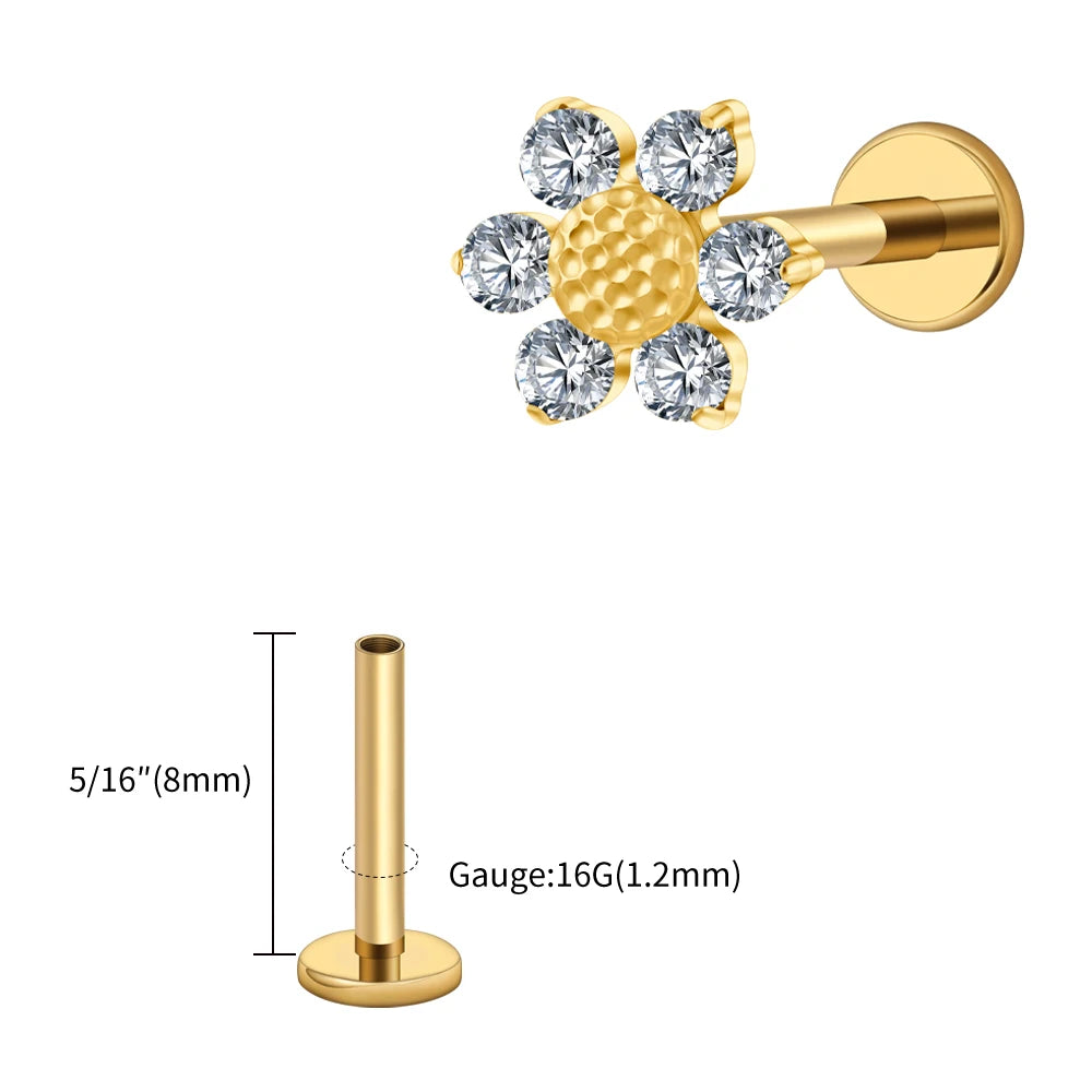 Right Grand ASTM F136 Titanium 16G Mini Sunflower Cartilage Earring Dainty Flower CZ Helix Conch Earlobe Piercing Labret Stud