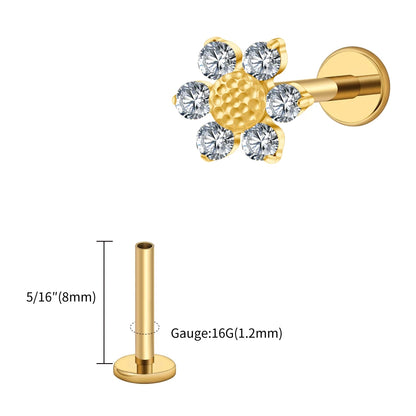 Right Grand ASTM F136 Titanium 16G Mini Sunflower Cartilage Earring Dainty Flower CZ Helix Conch Earlobe Piercing Labret Stud