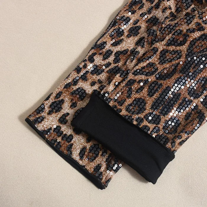 Elegant Sequin Women's Pants Seven Quarter Fashion 2025 Summer Product Leopard Pattern Short Elastic Waist Casual Half Trousers