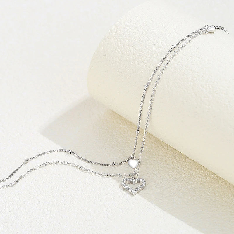 New Fashion 925 Sterling Silver Heart Rhinestone CZ Pendant Double Layer Anklets Women Jewelry Summer Zircon Foot Chain Bracelet