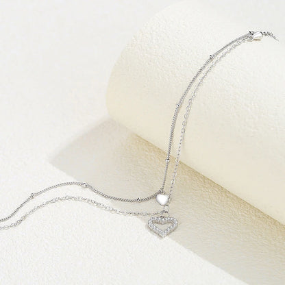 New Fashion 925 Sterling Silver Heart Rhinestone CZ Pendant Double Layer Anklets Women Jewelry Summer Zircon Foot Chain Bracelet