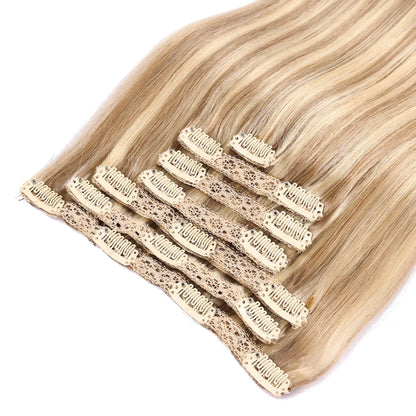 Natural Black Straight Human Hair Extensions Set of 7 PU Clip-In Invisible Wefts 116g Lightweight for Women Hairdressing