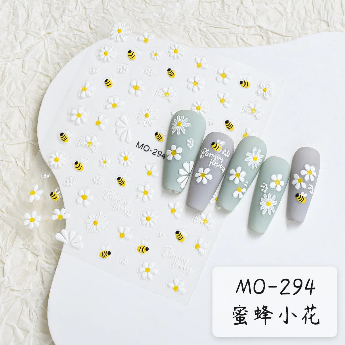 5D Embossed Nail Art Decals Elegant Petals Florals Daisy Flowers Leaves Adhesive Sliders Stickers For Manicure Tips Decoration