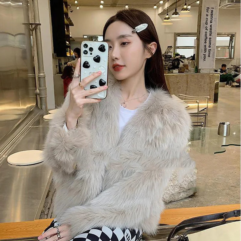 FANIECES Faux Fur Coat Women Luxury Collarless Short Fur Outwear Winter Elegant Thick Artificial Fur Jacket Warm Shaggy Overcoat