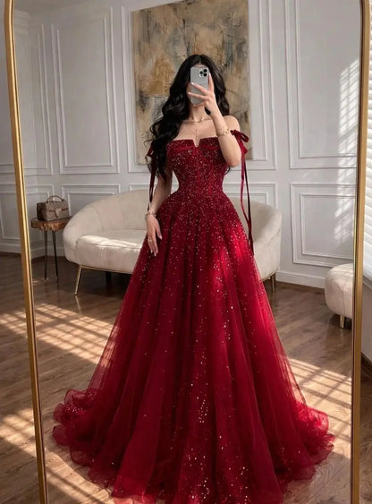 ED Red Prom Dresses for Special Occasions Customized Luxurious Women's Evening Dresses Brands A-line Wedding Dress Party