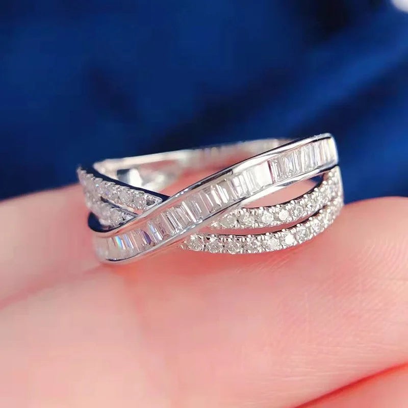 Exquisite Female Rings 925 Sterling Silver Cross Shaped Infinity Finger Rings for Women Crystal Zircon Bridal Wedding Jewelry