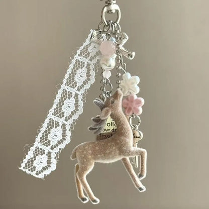 Cute Portable Deer Keychain 11.5cm Length Korean Style DIY Bead Case Handmade Bag Pendant