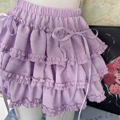Women Fashion Sweet Purple Cake Short Skirt Slimming Lace Elastic Waist Half Body Skirt Girls Clothes
