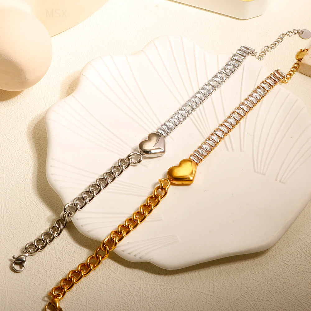 Stainless Steel Heart-shaped Ladies Elegant Bracelet  For Women Crystal Bangle