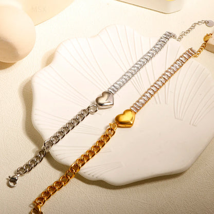 Stainless Steel Heart-shaped Ladies Elegant Bracelet  For Women Crystal Bangle