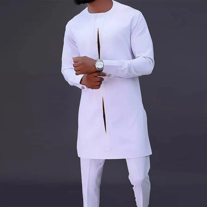2025 African Men Dashiki Long Sleeve 2 Piece Set Traditional Outfit Africa Clothing White Men's Suit Male Shirt Pants Suits