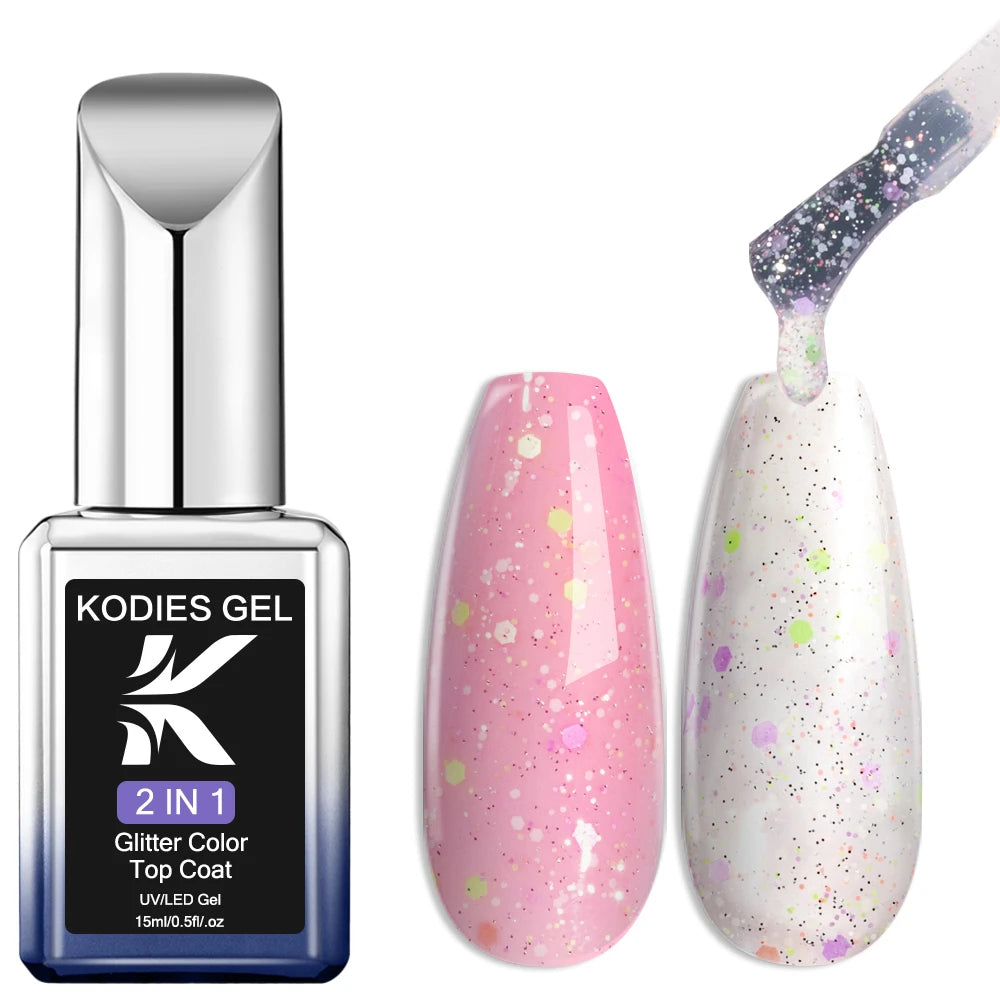 KODIES GEL Diamond Top Coat for Nail Varnish 15ML Super Shine UV Gel Nail Polish Soak Off Semi Permanent Glitter Topcoat No Wipe