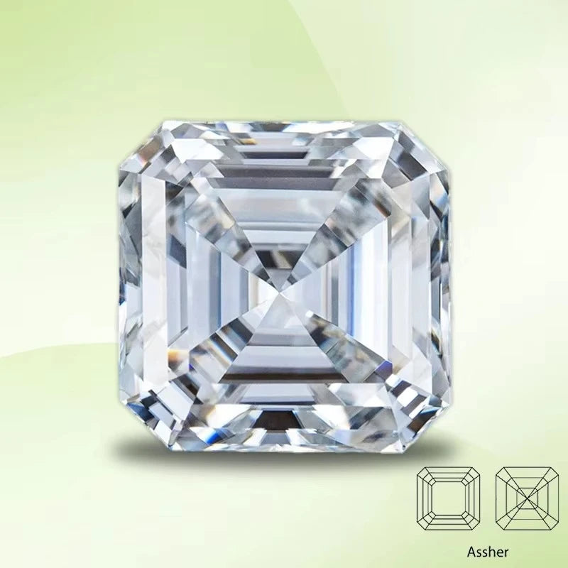 Moissanite Stone Asscher Cut D Color VVS1 Gemstone Lab Grown Diamond for Advanced Jewelry Making Materials with  Certificate