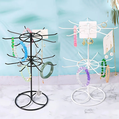 2026 Round Metal Jewelry Display Stand 2-Tier Keychain Shelf Earring Ring Hair Band Storage Holder Rack