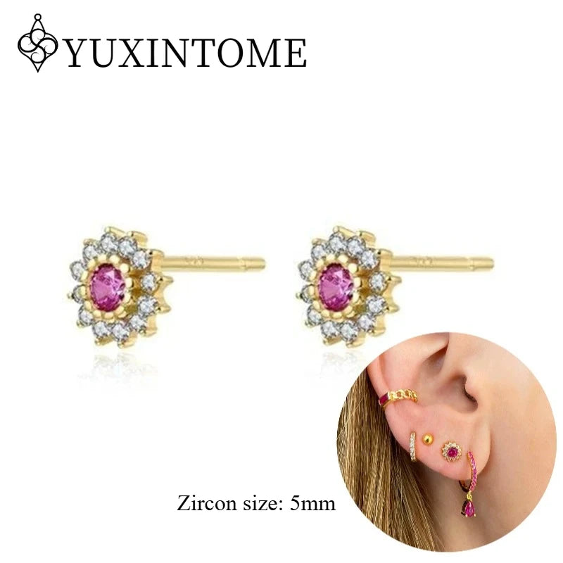 925 Sterling Silver Ear needles Crystal Zircon Small studs Earrings for Women gold-plated round Piercing Earrings New in 2022