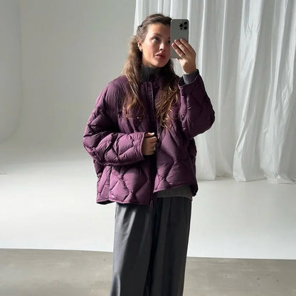 Elegant Women's Winter Jacket Casual Round Neck Zip-up Full Sleeve Loose Quilted Padded Coats New Fashion Warm Outwear 2026