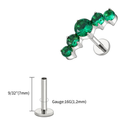 Right Grand ASTM F136 Titanium 16G CZ Cluster Flat Back Labret Stud Curved CZ Bar Climber Earring Helix Cartilage Stud Piercing