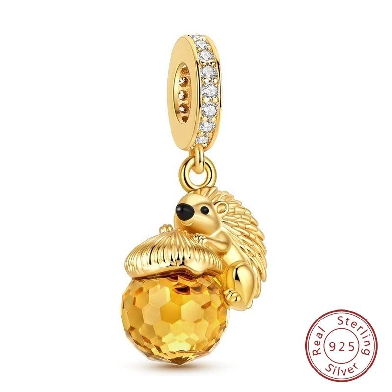 Hot Sales 925 Sterling Silver Golden Series Charms Leopard Little Bear Starfish Bow Bead Fit Original Bracelet DIY Women Jewelry
