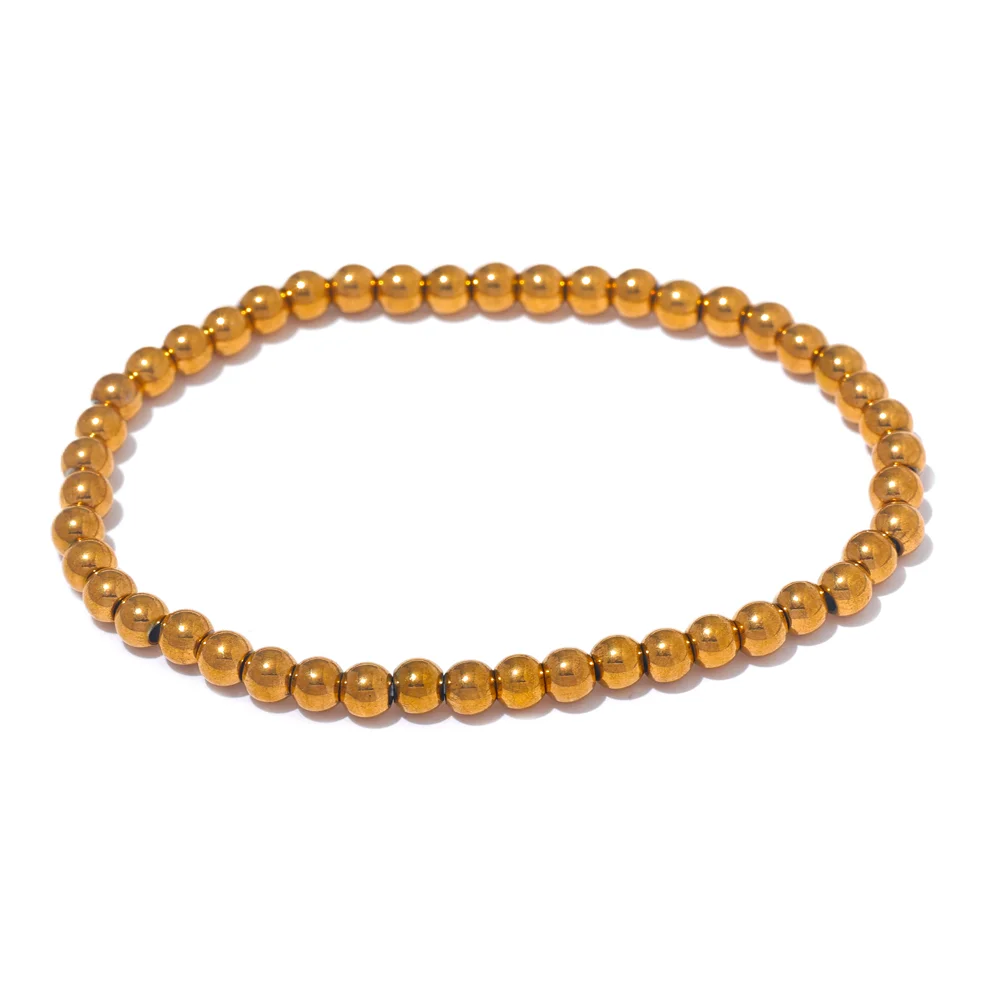 Yhpup 3/4/5/6 MM Stainless Steel Beads Daily Handmade Elastic Bracelet Bangle Waterproof Wrist Wholesale Gold Color Jewelry Men