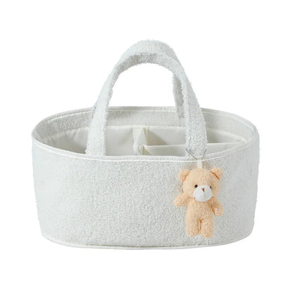 Customized Name Baby Diaper Bags Storage Basket with Bear Pendant Nursery Organizer Basket Storage for Baby Stuff Mom Nappy Bag