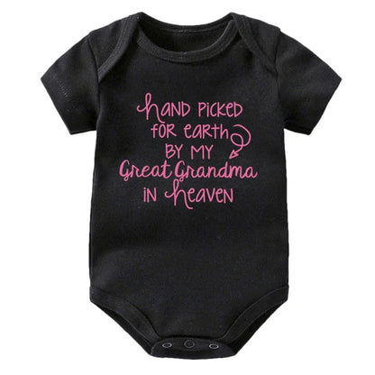 Hand Picked For Earth By My Great Grandma In Heaven Baby Summer Bodysuits Cotton Newborn Jumpsuit Short Sleeve Body Baby Outfits