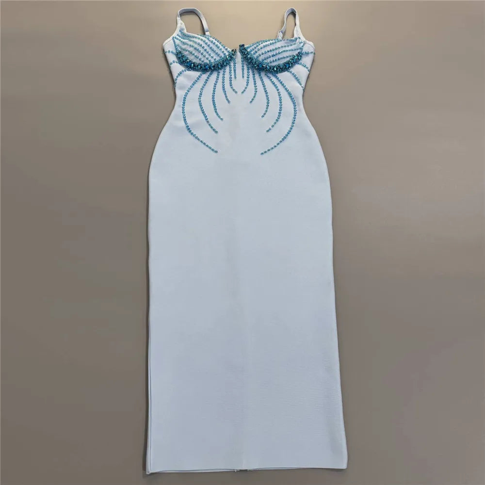 Women Sexy Beading Spaghetti Strap Bandage Dress Bodycon Clothes Club Party Celebrity Elegant Dresses