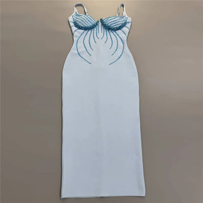 Women Sexy Beading Spaghetti Strap Bandage Dress Bodycon Clothes Club Party Celebrity Elegant Dresses