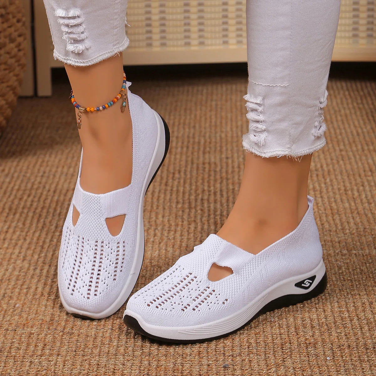 Spring Breathable Mesh Flats Shoes for Women Comfortable Slip on Casual Shoes Woman Lightweight Soft Bottom Loafers Plus Size 43
